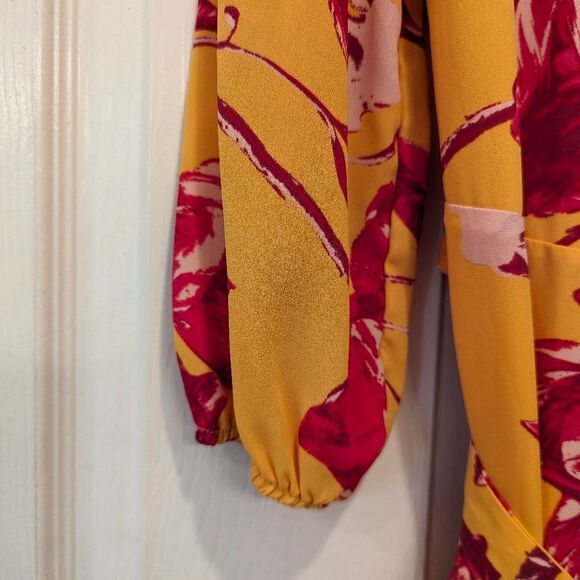 Color Me Courtney Eleanor Wrap yellow maxi belted Dress Floral Long Sleeves M - Picture 9 of 11